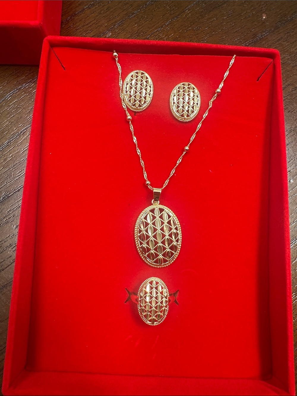 Gold-Tone Oval Filigree Jewelry Set - Women Jewelry